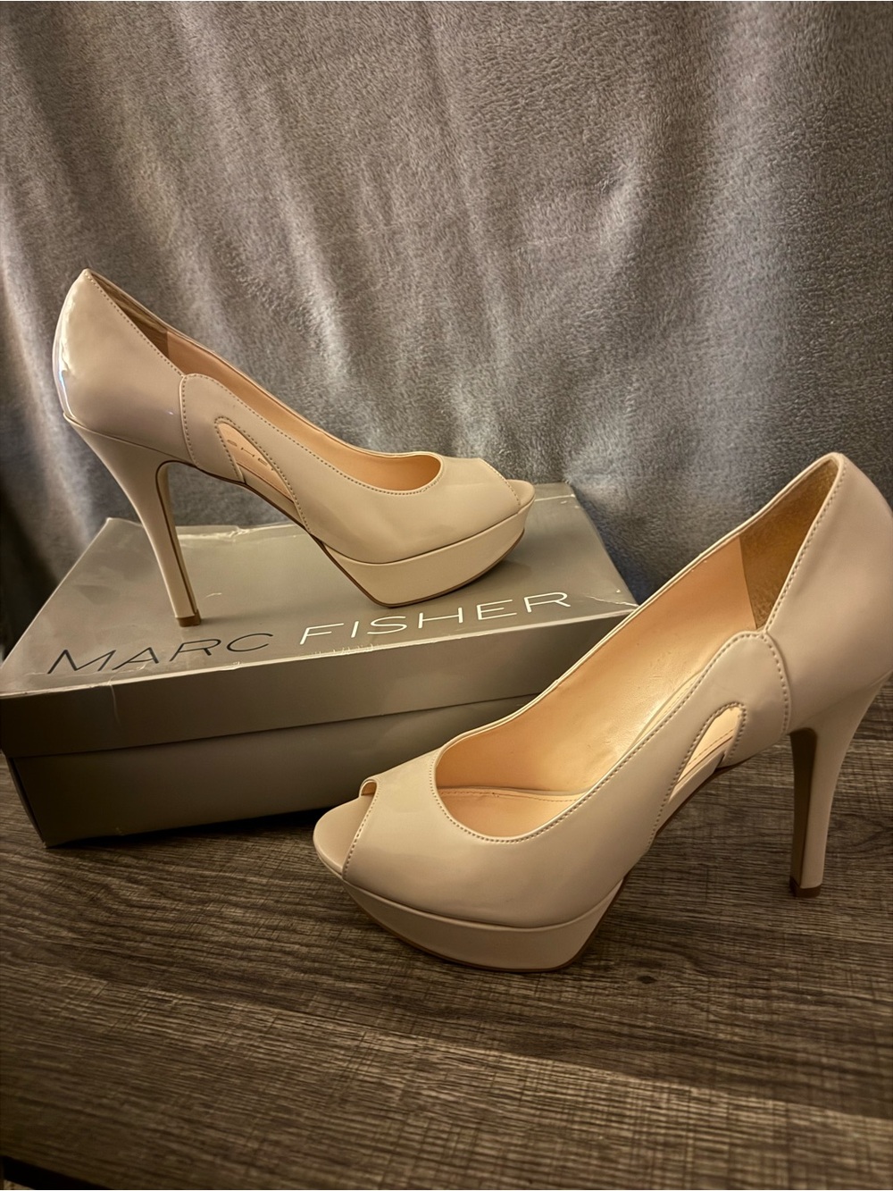 Marc Fisher Blush Nude Peep-Toe Platform Pumps